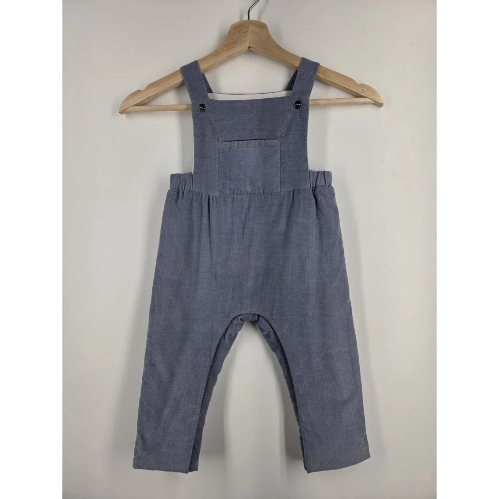 Jacadi Paris Baby Boys 18M Blue Corduroy Lined Overalls Winter Snap Cotton